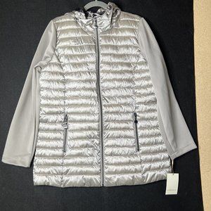 Laurier & Co Womens Gray Full Zip Hooded Soft Shell Sleeve Quilt Puffer Jacket M